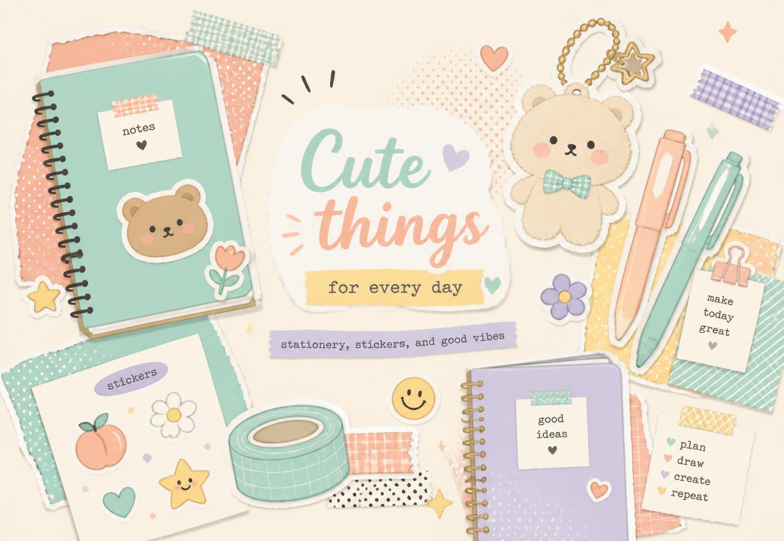 Bộ sưu tập văn phòng phẩm pastel phong cách cắt dán